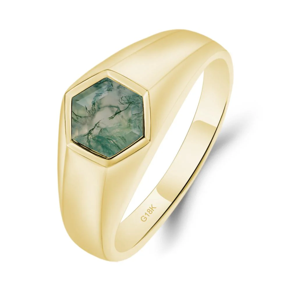 Hexagon Moss Agate Bezel Men's Ring - Image 7