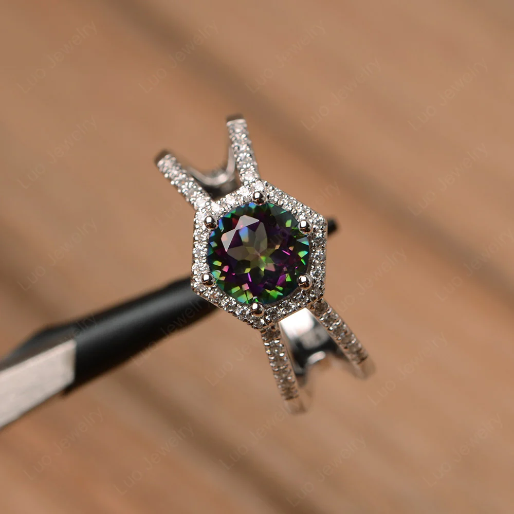 Mystic Topaz Halo Ring with Split Shank - Image 2