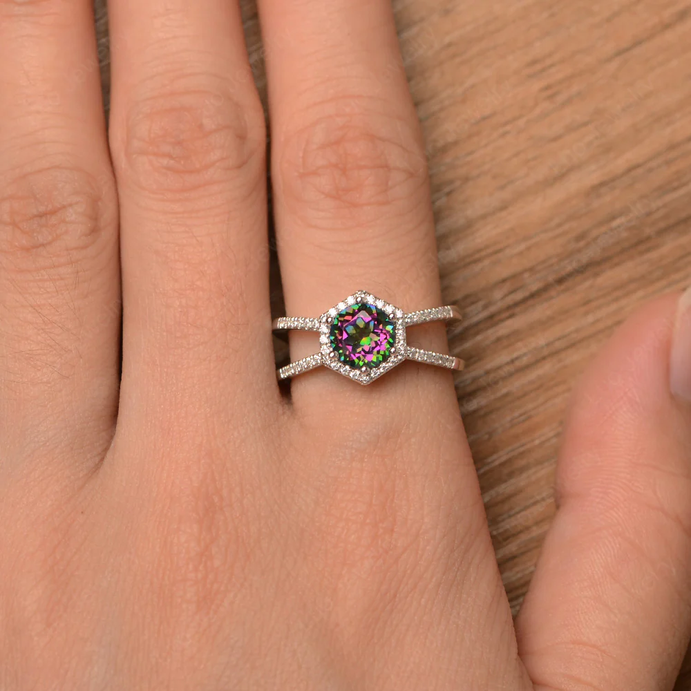 Mystic Topaz Halo Ring with Split Shank - Image 4