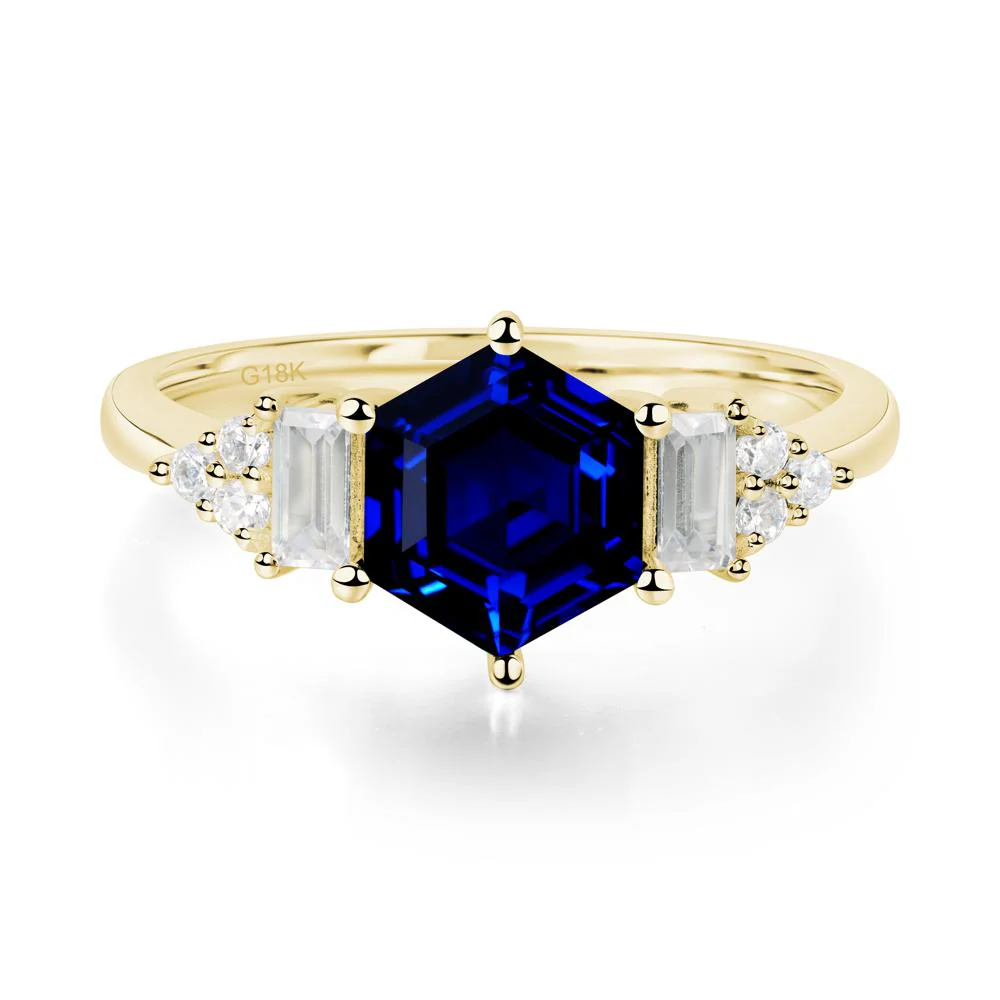 Hexagon Sapphire Ring with Baguette - Image 6