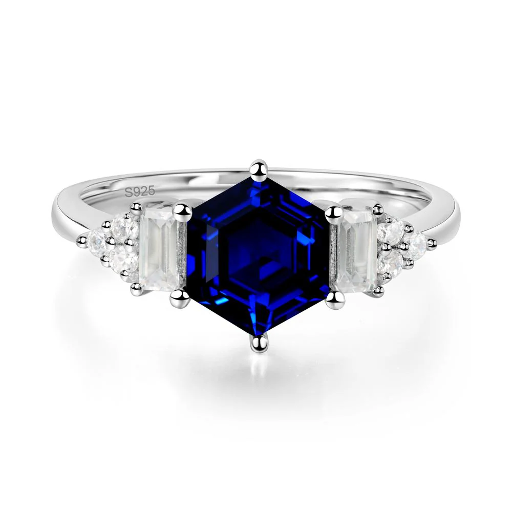 Hexagon Sapphire Ring with Baguette - Image 9