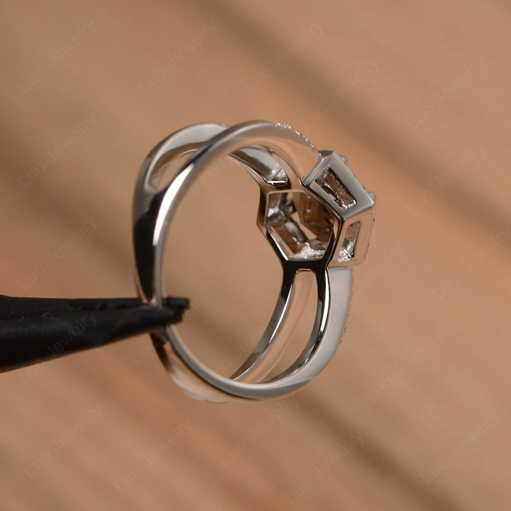 Smoky Quartz Halo Ring with Split Shank - Image 3