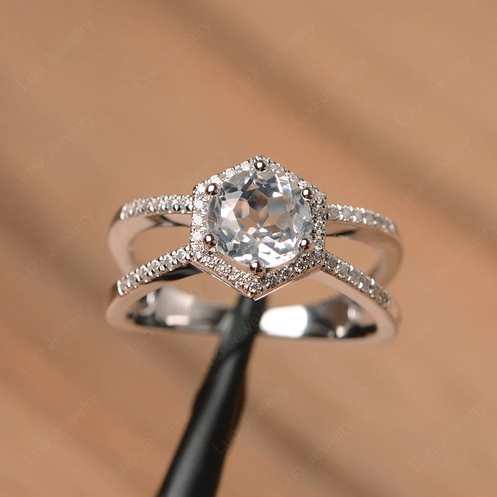 White Topaz Hexagon Engagement Ring - Image 2