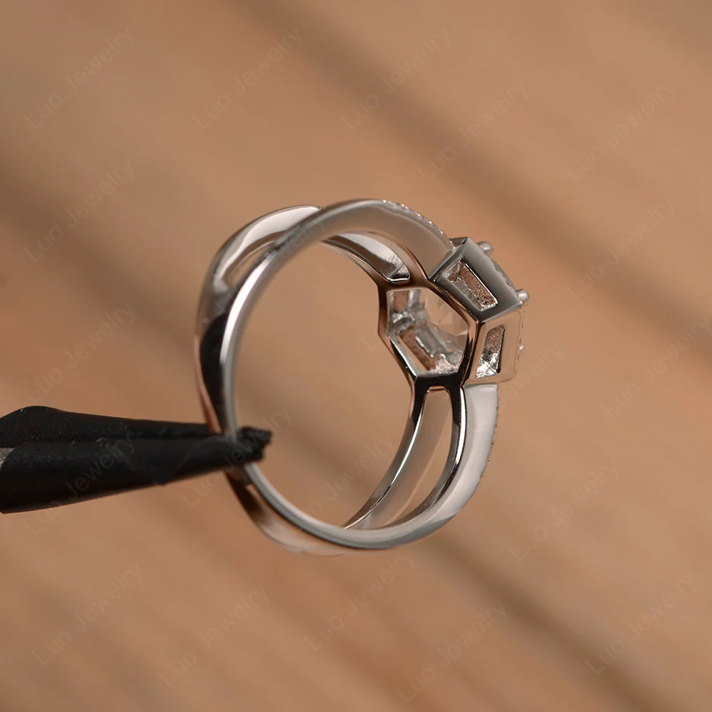 White Topaz Hexagon Engagement Ring - Image 3