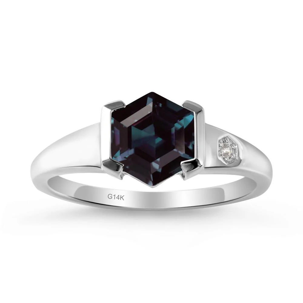 Hexagonal Alexandrite Ring with Half-Bezel Setting - Image 2