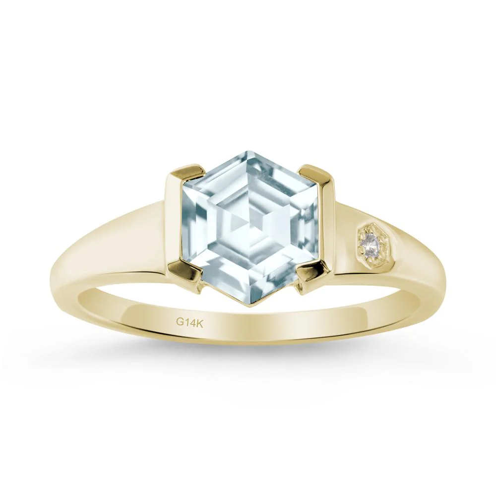 Half-Bezel Hexagonal Aquamarine Ring - Image 3