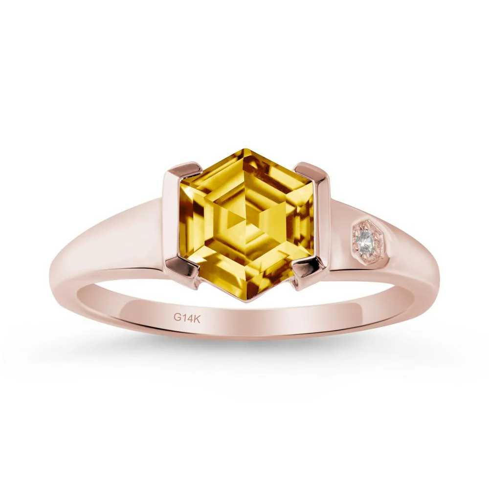 Hexagonal Citrine Ring with Half-Bezel Setting - Image 2