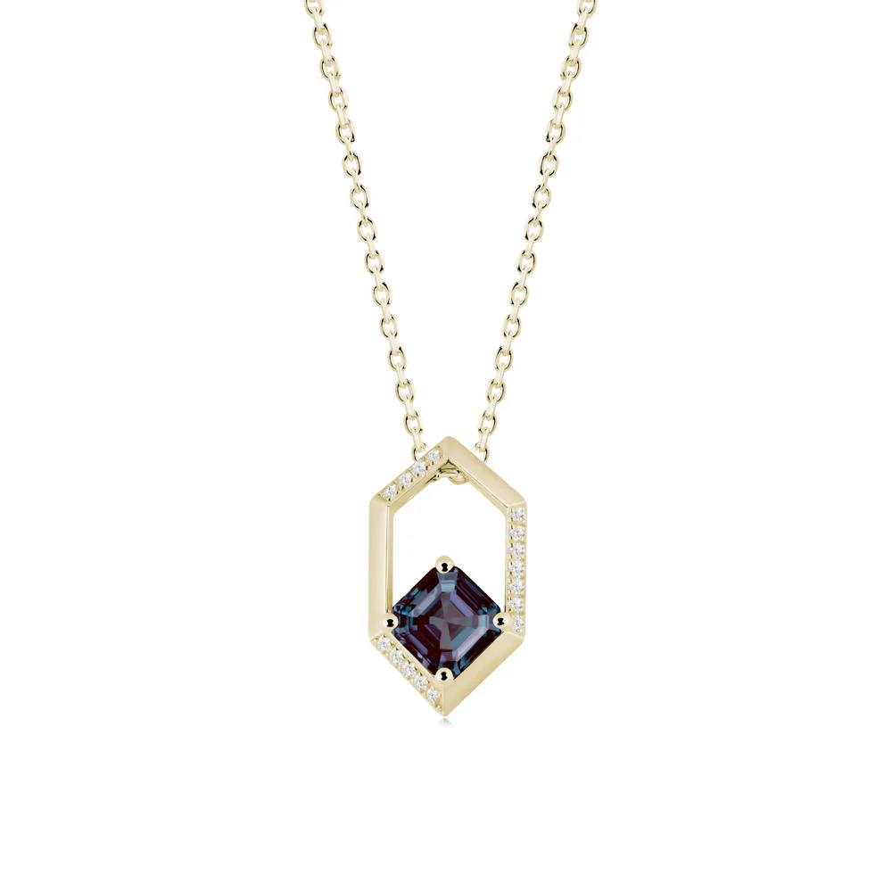 Hexagonal Frame Asscher Alexandrite Necklace - Image 3