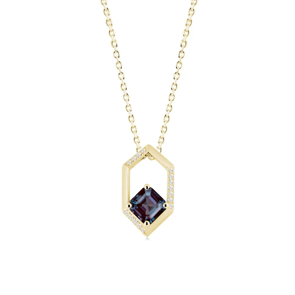Hexagonal Frame Asscher Alexandrite Necklace - Image 4
