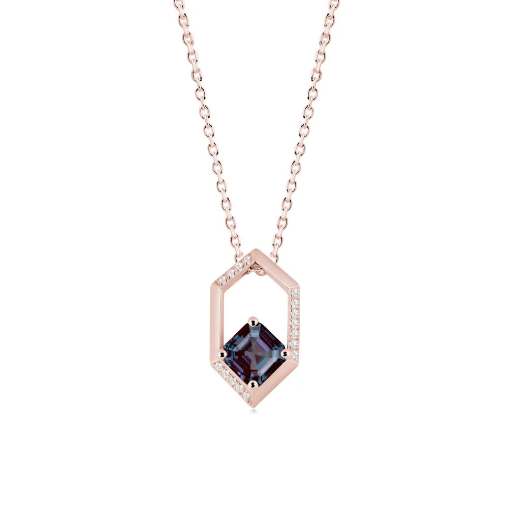 Hexagonal Frame Asscher Alexandrite Necklace - Image 5