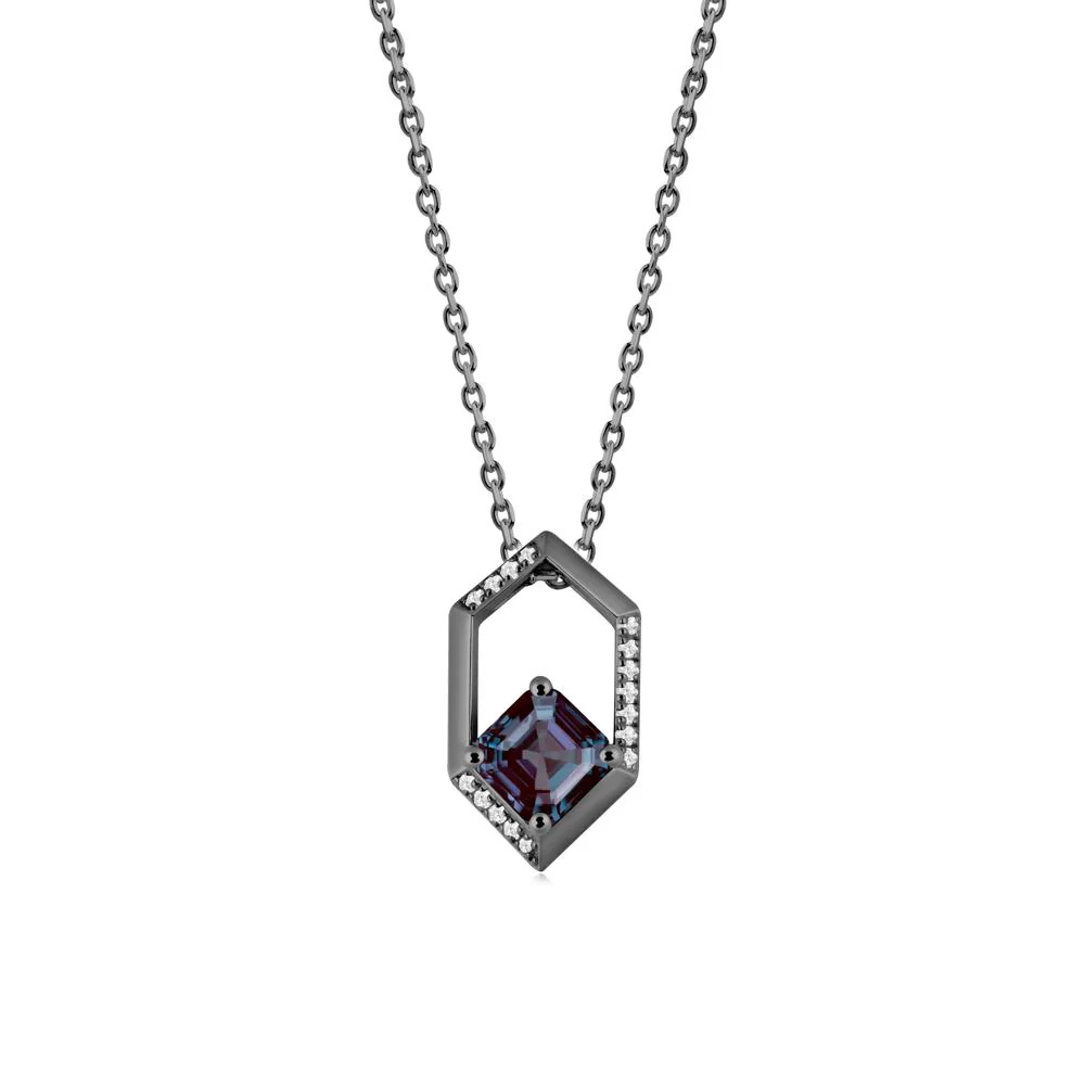 Hexagonal Frame Asscher Alexandrite Necklace - Image 7