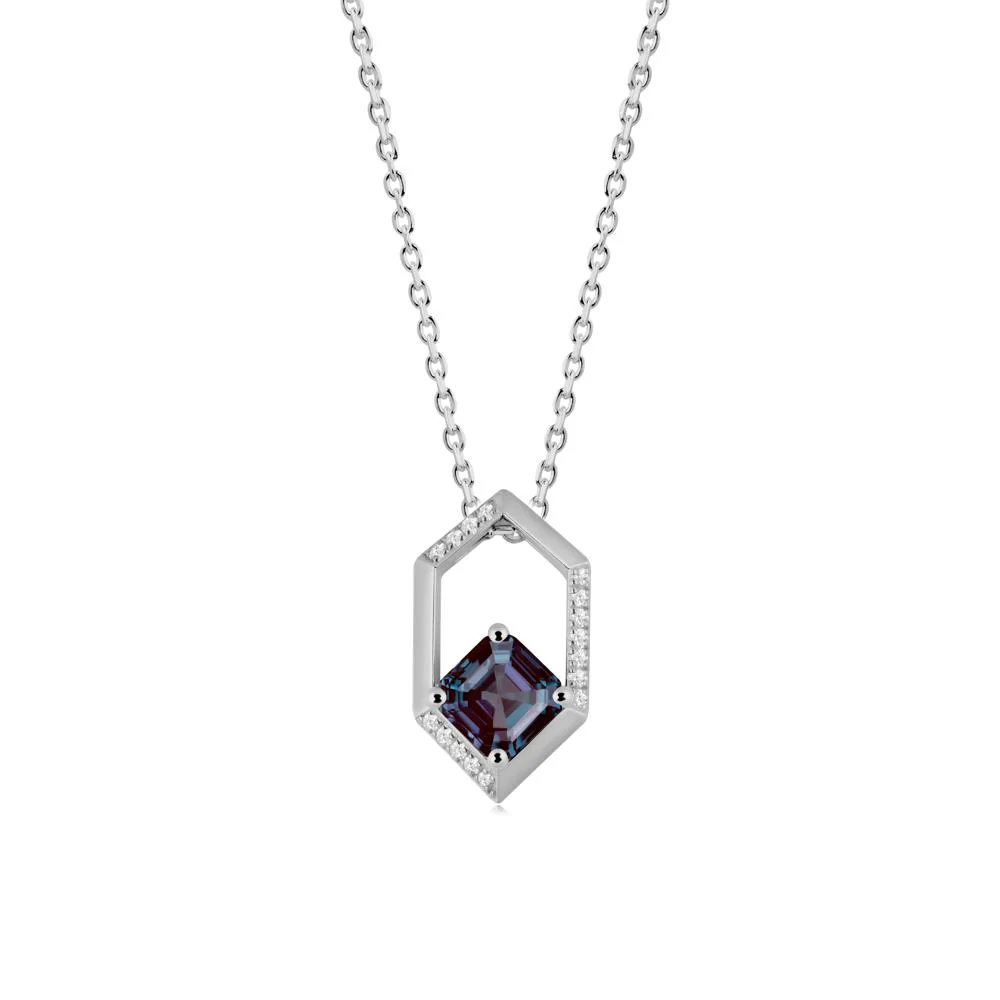 Hexagonal Frame Asscher Alexandrite Necklace - Image 9