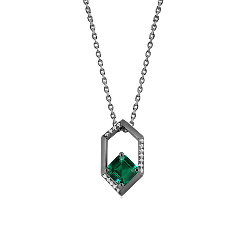 Hexagonal Frame Asscher Emerald Necklace - Image 2