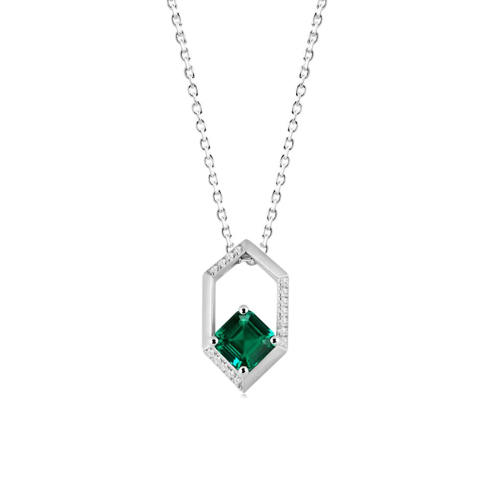 Hexagonal Frame Asscher Emerald Necklace - Image 3