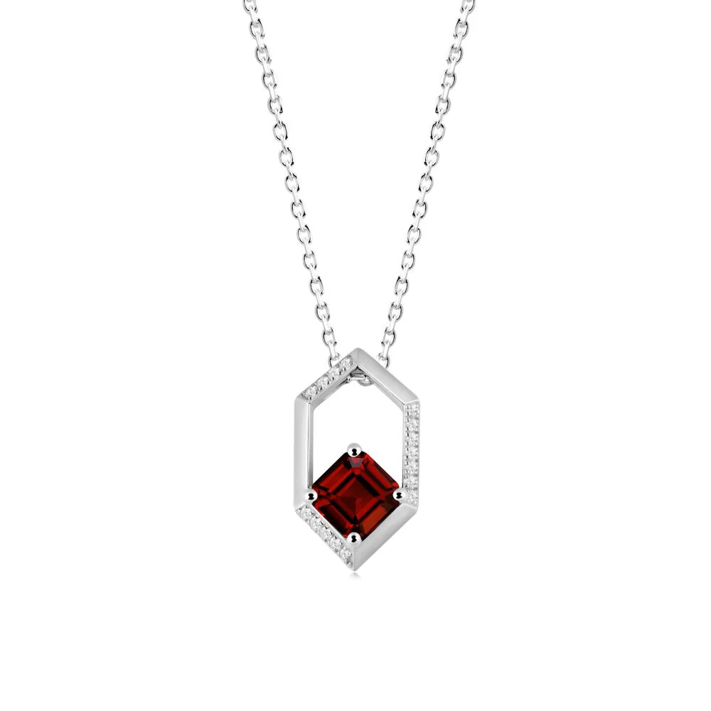 Hexagonal Frame Asscher Garnet Necklace - Image 8
