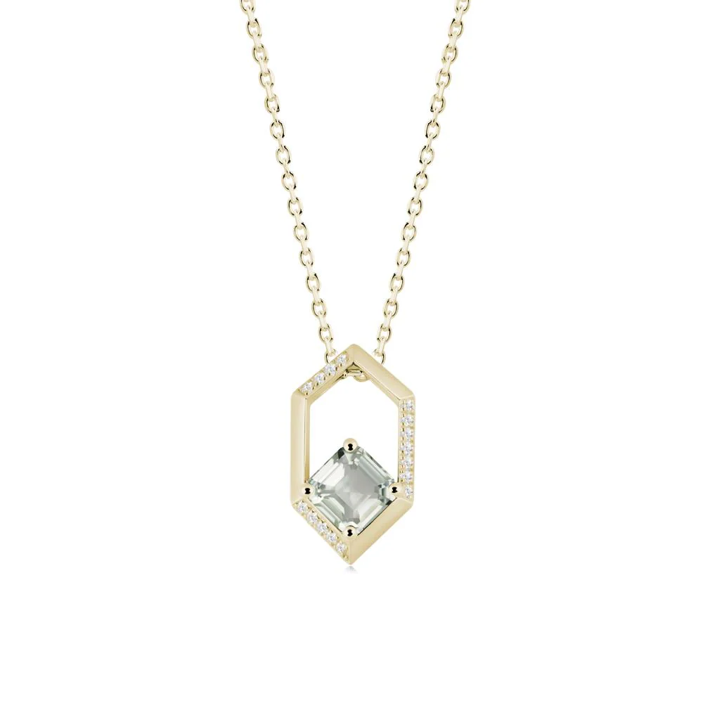 Hexagonal Frame Asscher Green Amethyst Necklace - Image 5