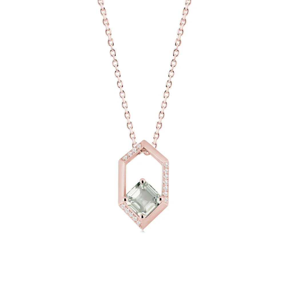 Hexagonal Frame Asscher Green Amethyst Necklace - Image 7