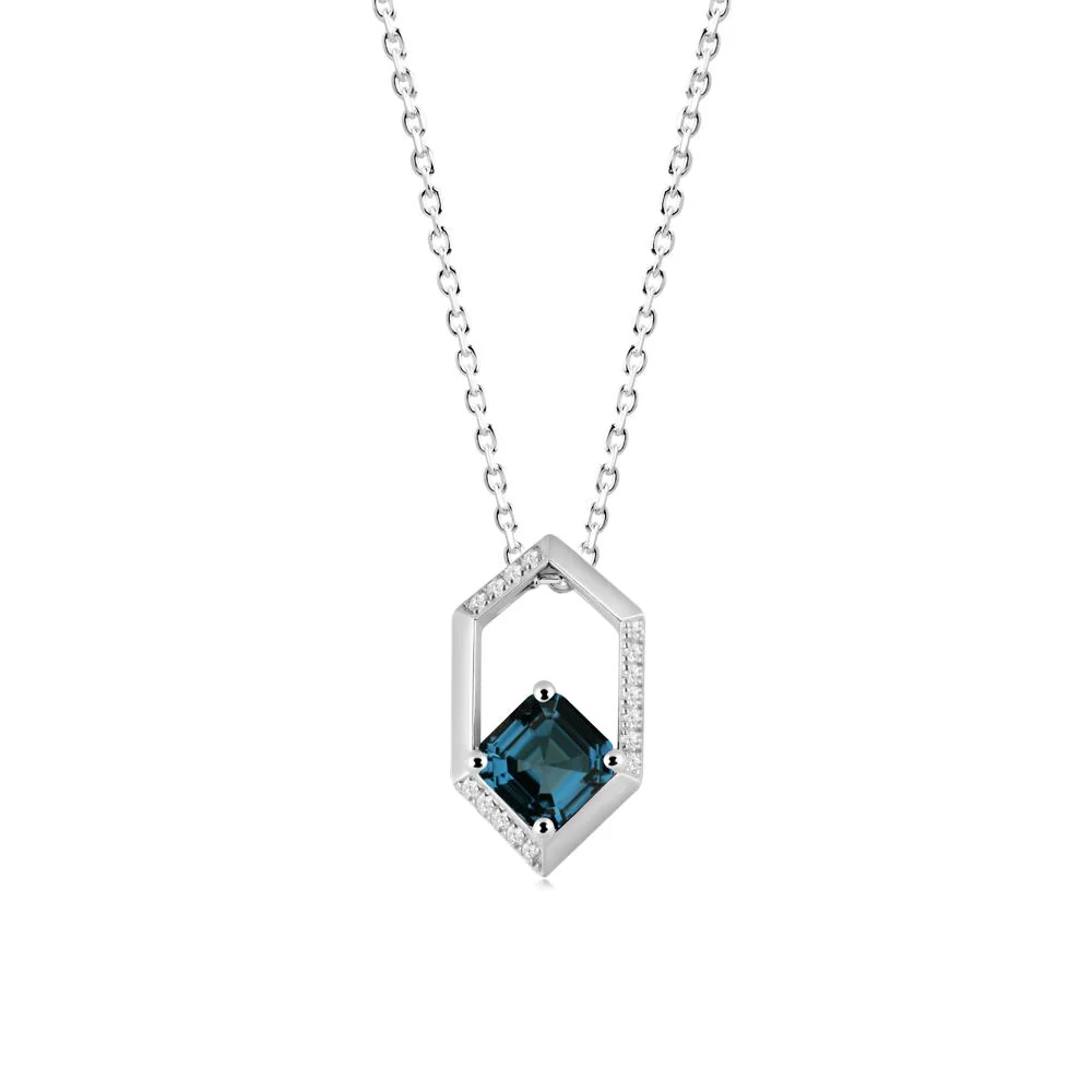 Hexagonal Frame Asscher London Blue Topaz Necklace - Image 2