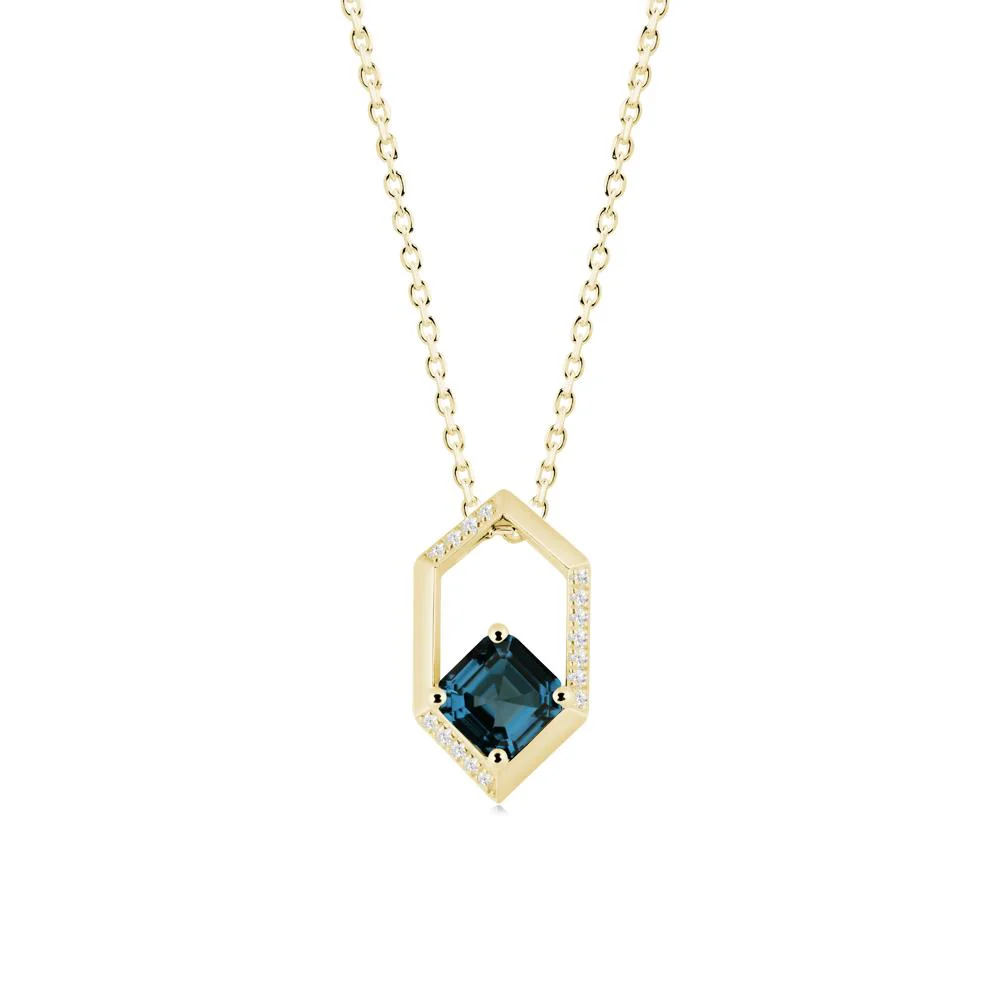 Hexagonal Frame Asscher London Blue Topaz Necklace - Image 3