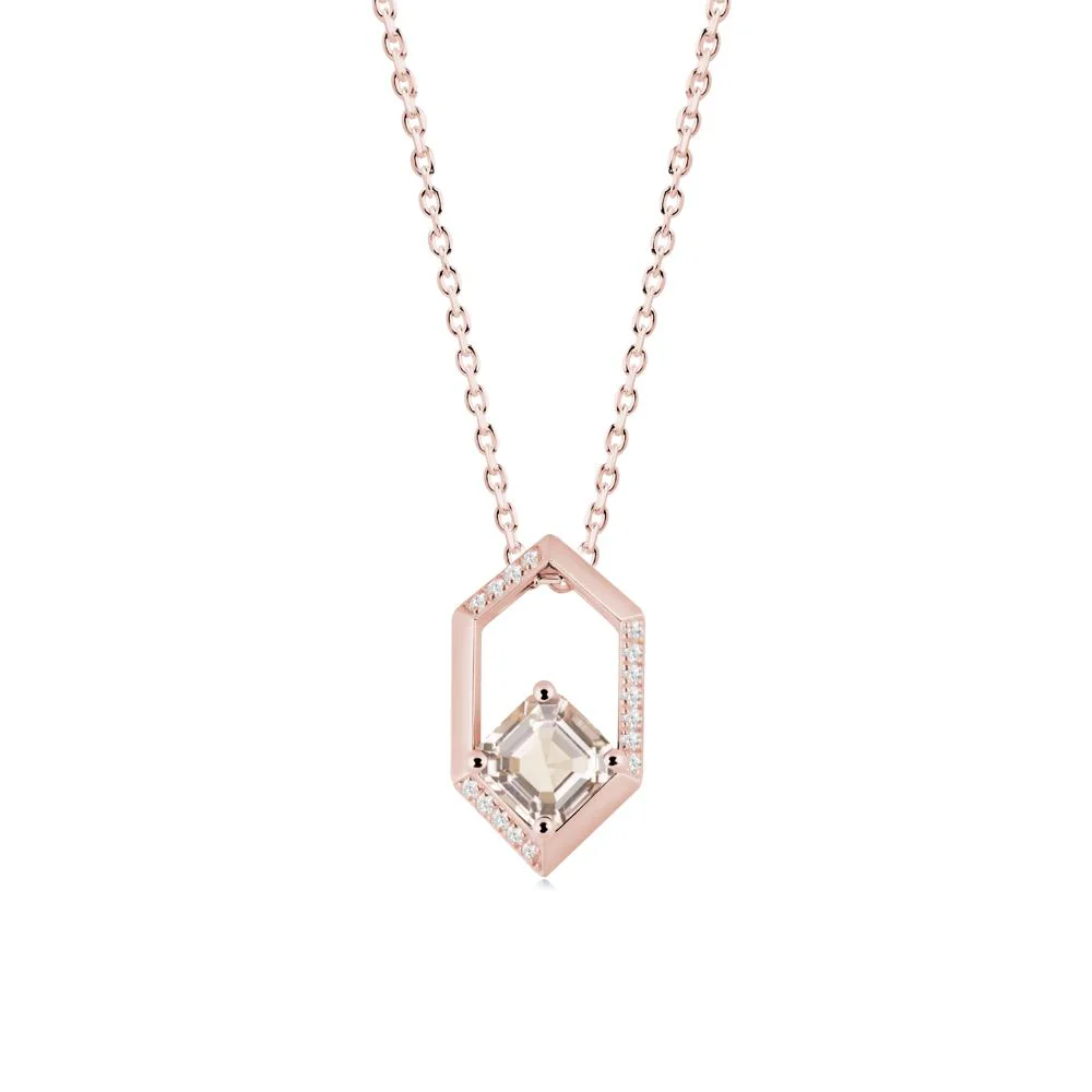 Hexagonal Frame Asscher Morganite Necklace - Image 2