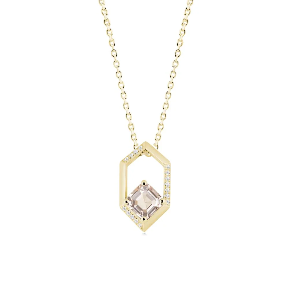 Hexagonal Frame Asscher Morganite Necklace - Image 5