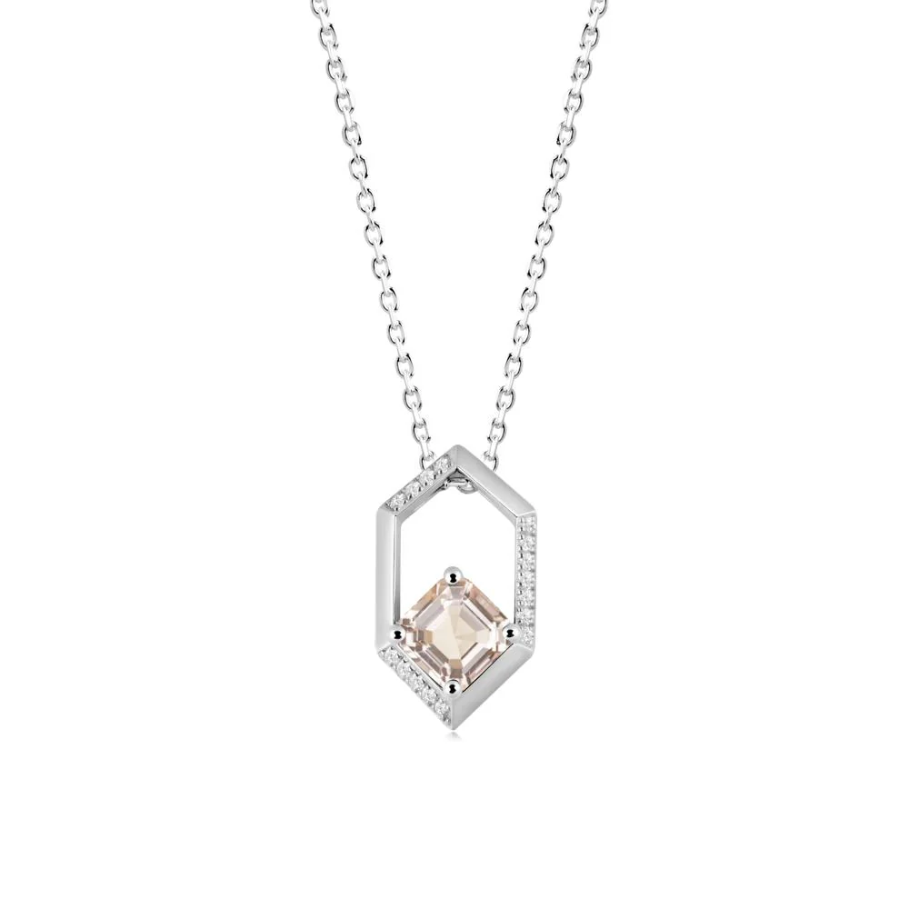 Hexagonal Frame Asscher Morganite Necklace - Image 8