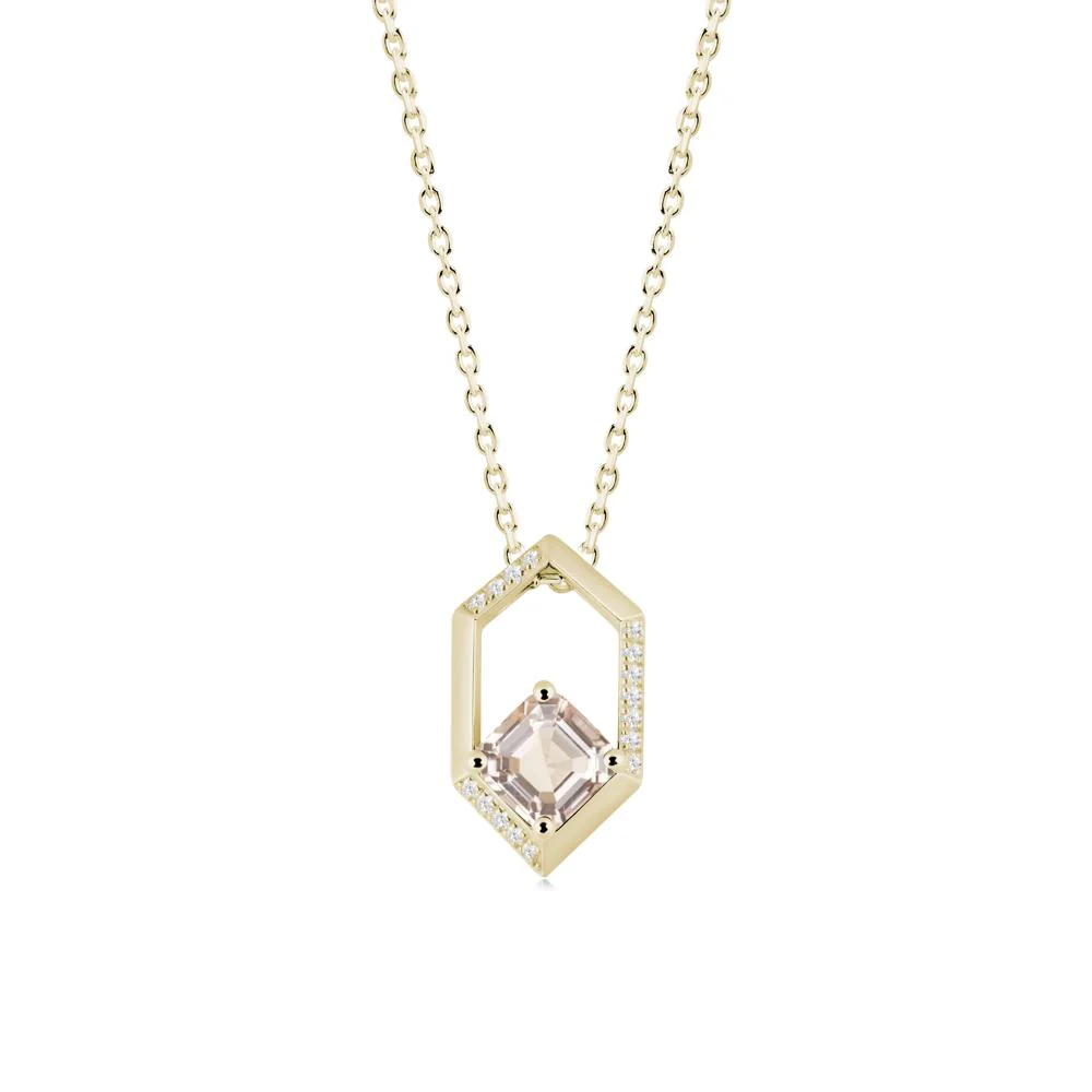 Hexagonal Frame Asscher Morganite Necklace - Image 9