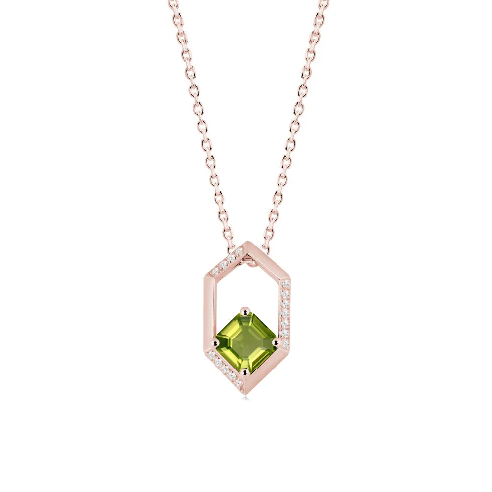 Hexagonal Frame Asscher Peridot Necklace - Image 4