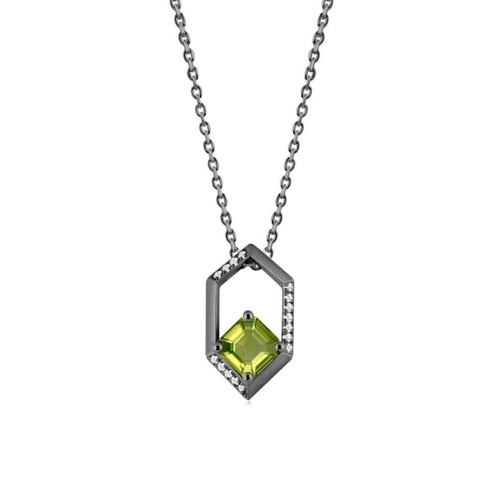 Hexagonal Frame Asscher Peridot Necklace - Image 5