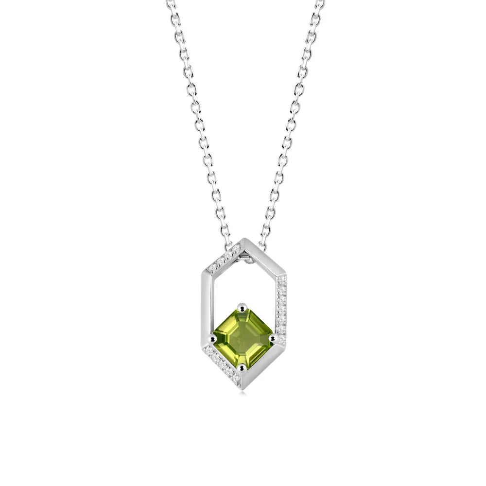 Hexagonal Frame Asscher Peridot Necklace - Image 9