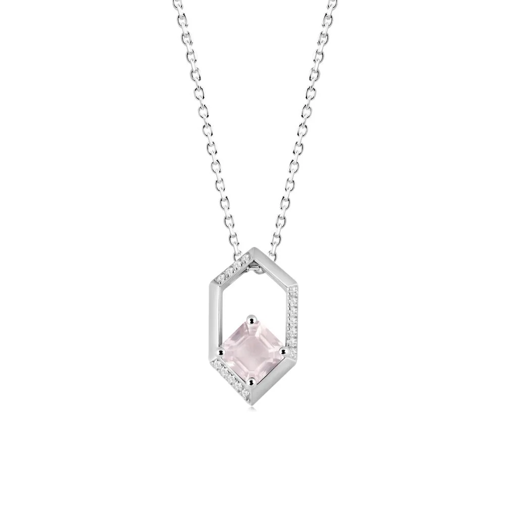Hexagonal Frame Asscher Rose Quartz Necklace - Image 8