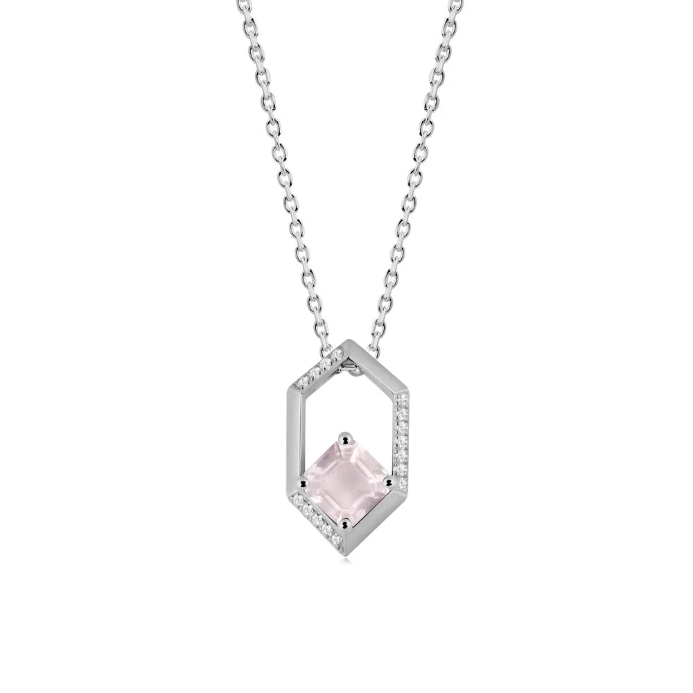 Hexagonal Frame Asscher Rose Quartz Necklace - Image 9
