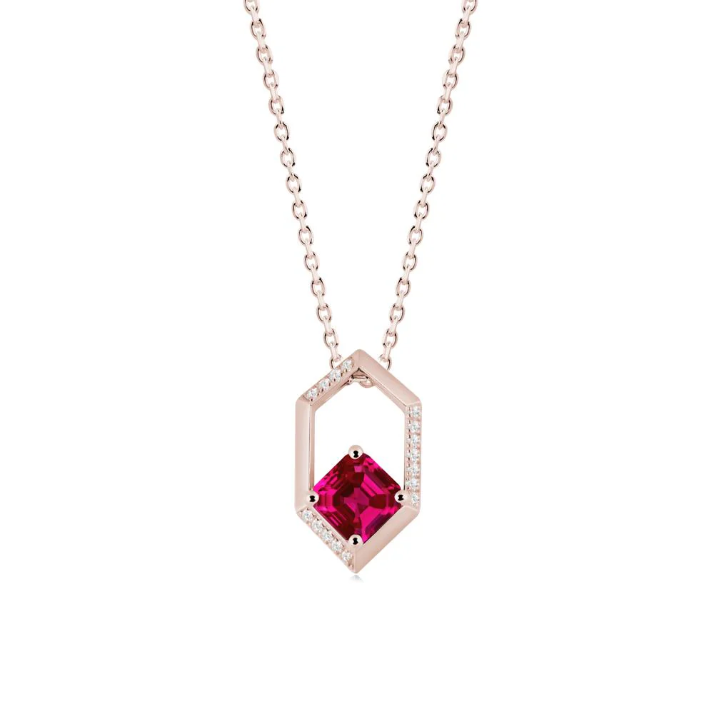 Hexagonal Frame Asscher Ruby Necklace - Image 5
