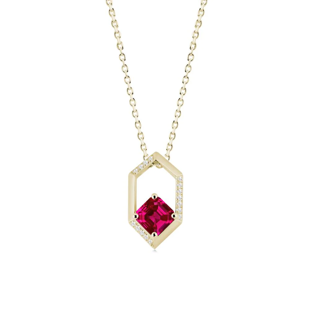 Hexagonal Frame Asscher Ruby Necklace - Image 8
