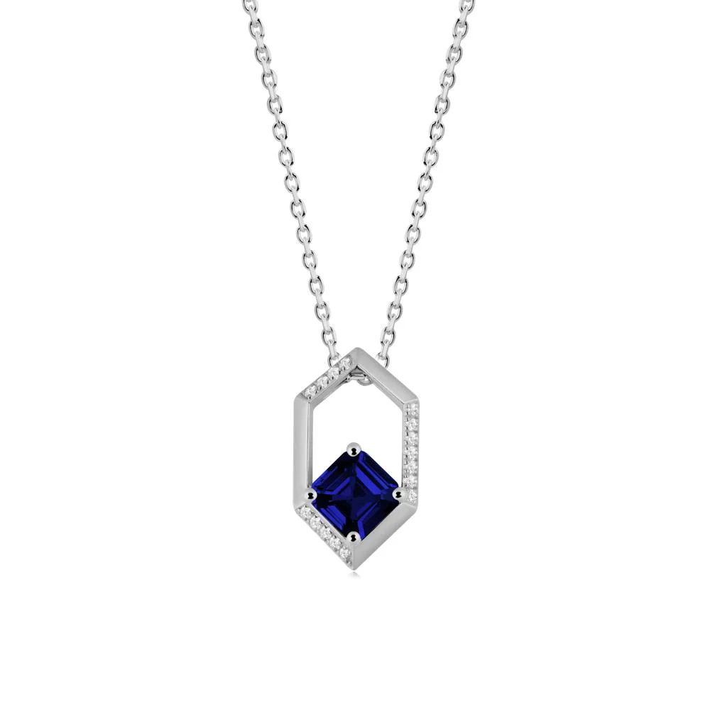 Hexagonal Frame Asscher Sapphire Necklace - Image 3