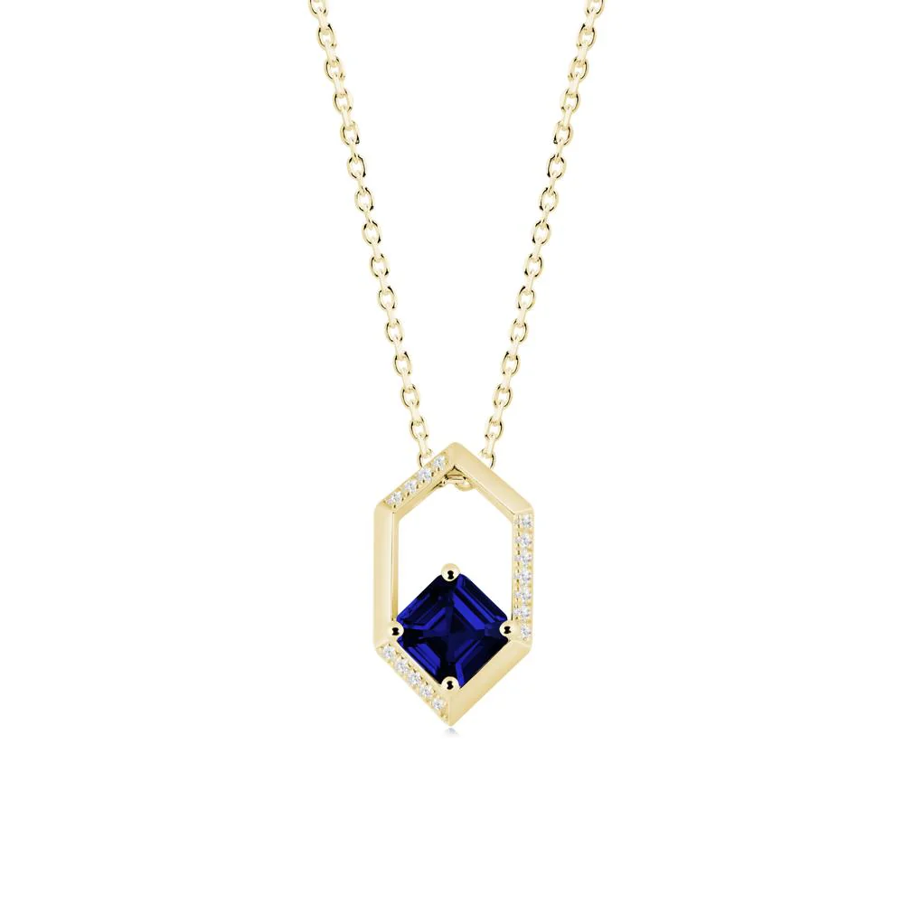 Hexagonal Frame Asscher Sapphire Necklace - Image 6