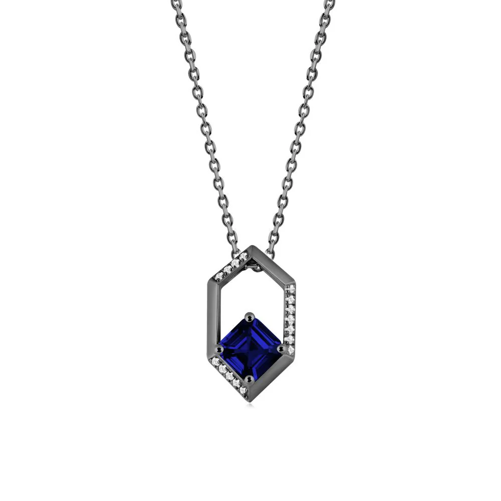 Hexagonal Frame Asscher Sapphire Necklace - Image 9