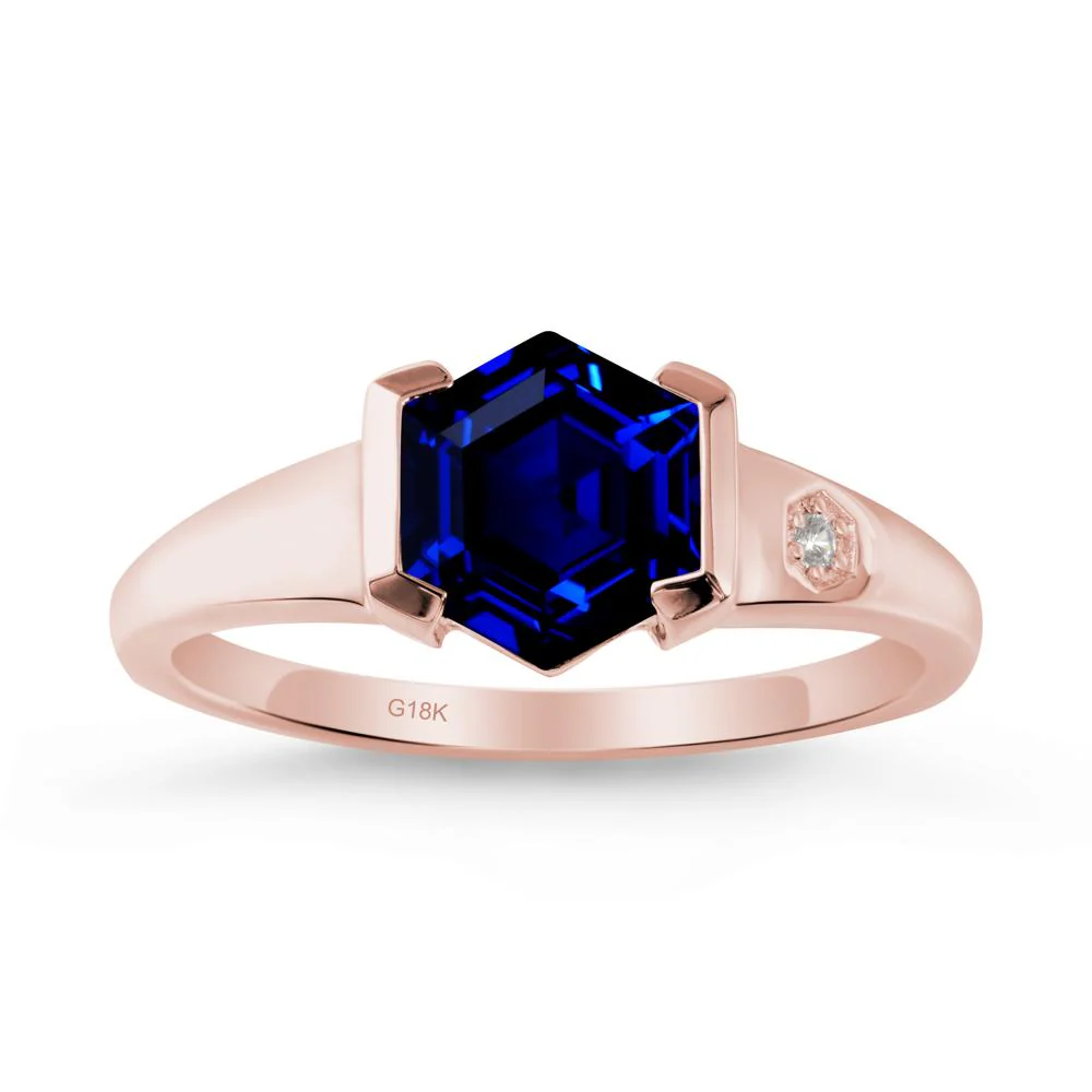 Hexagonal Sapphire Ring with Half-Bezel Setting - Image 4
