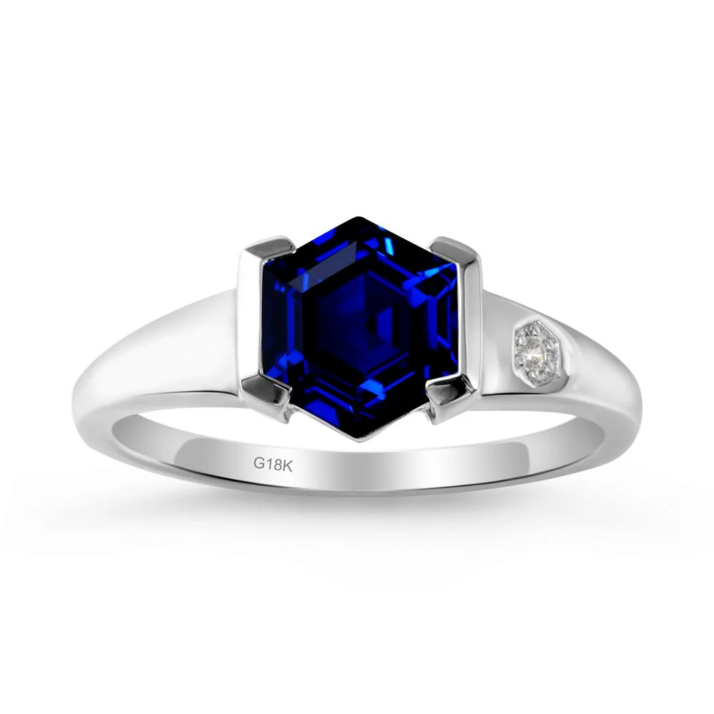 Hexagonal Sapphire Ring with Half-Bezel Setting - Image 5