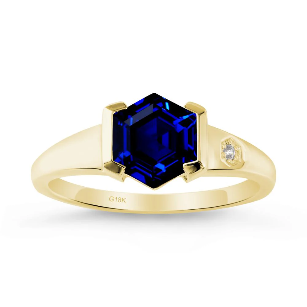 Hexagonal Sapphire Ring with Half-Bezel Setting - Image 6