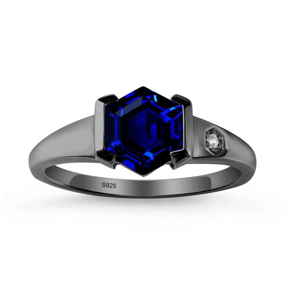 Hexagonal Sapphire Ring with Half-Bezel Setting - Image 7