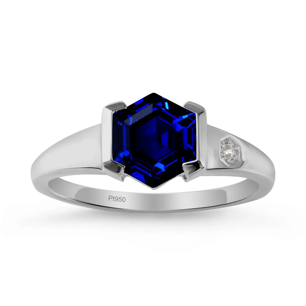 Hexagonal Sapphire Ring with Half-Bezel Setting - Image 8