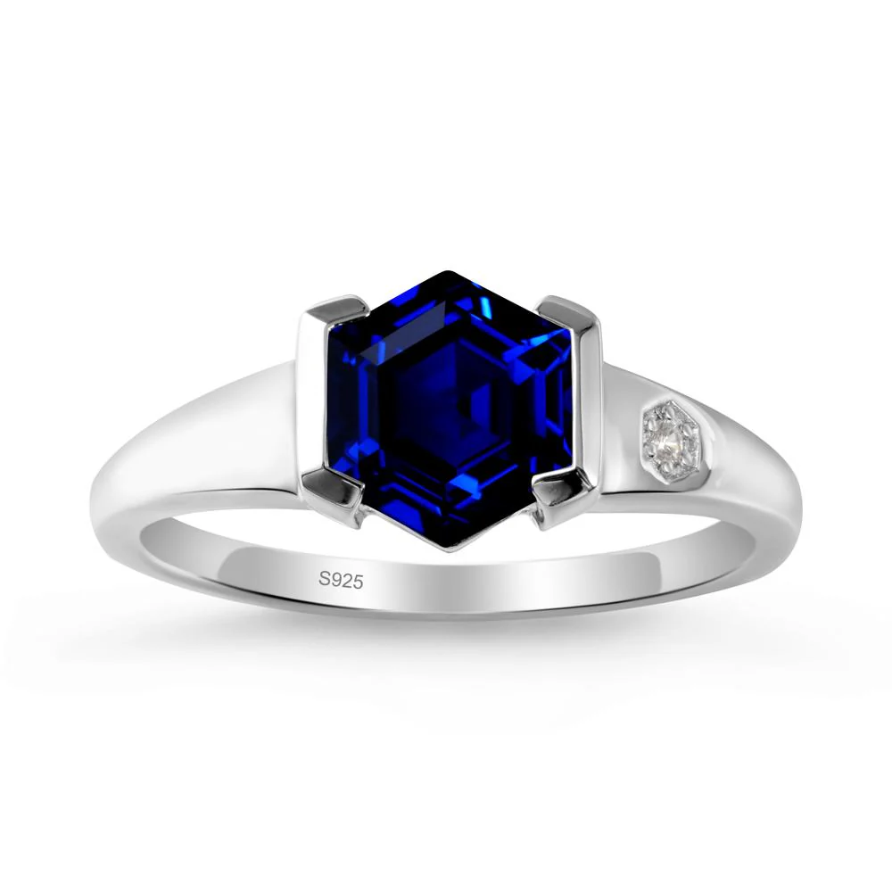 Hexagonal Sapphire Ring with Half-Bezel Setting - Image 9