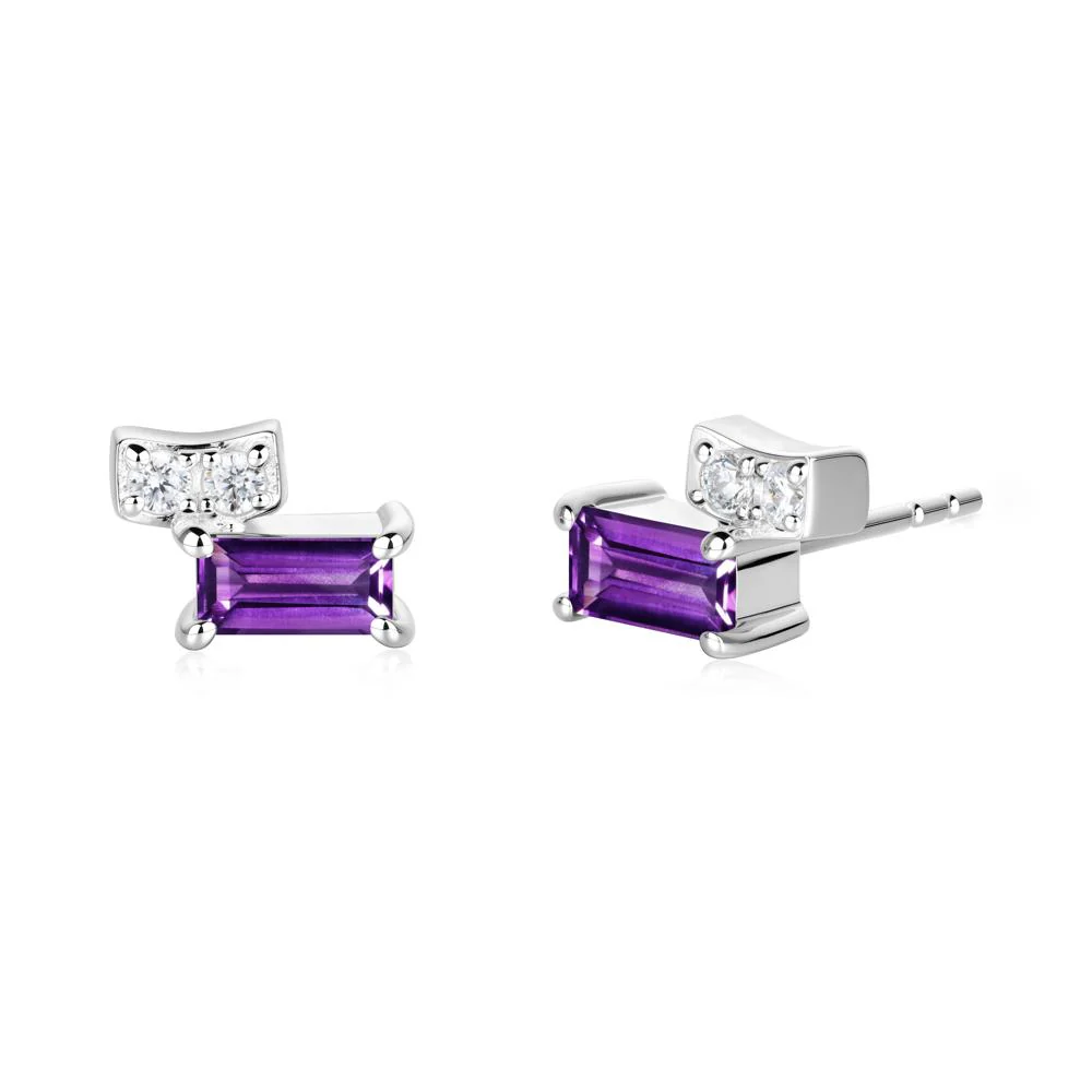 Horizon Tilted Baguette Amethyst Earrings - Image 4