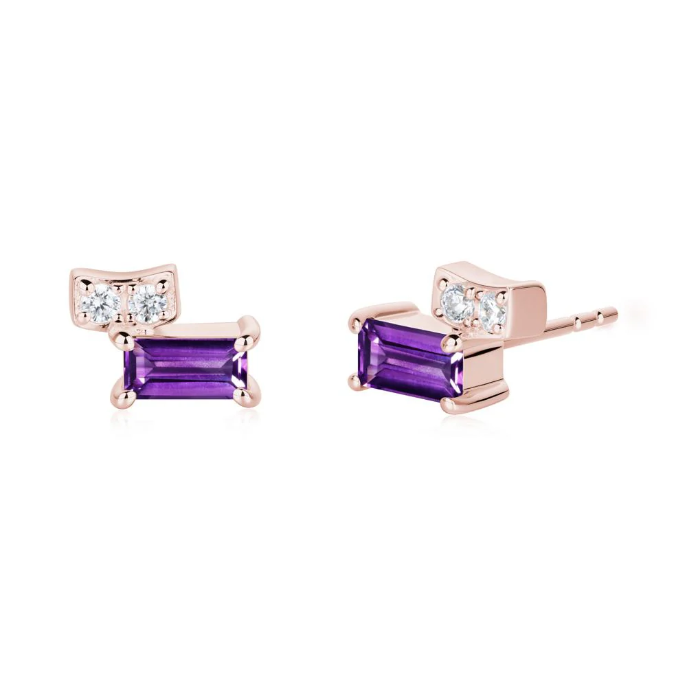 Horizon Tilted Baguette Amethyst Earrings - Image 7