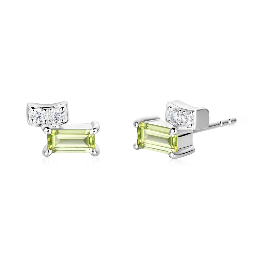 Horizon Tilted Baguette Peridot Earrings - Image 2