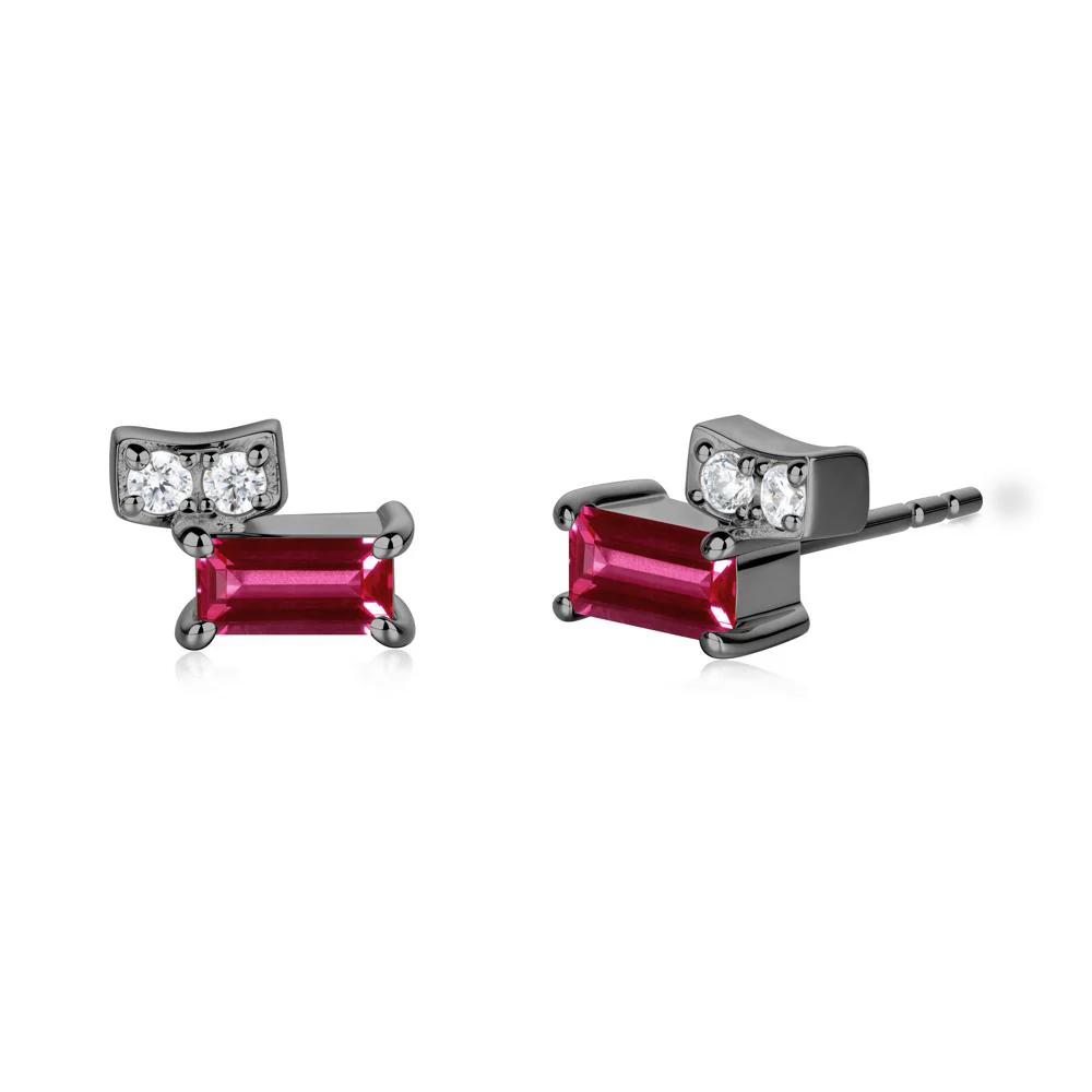 Horizon Tilted Baguette Ruby Earrings - Image 6