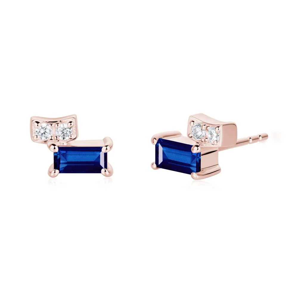 Horizon Tilted Baguette Sapphire Earrings - Image 2