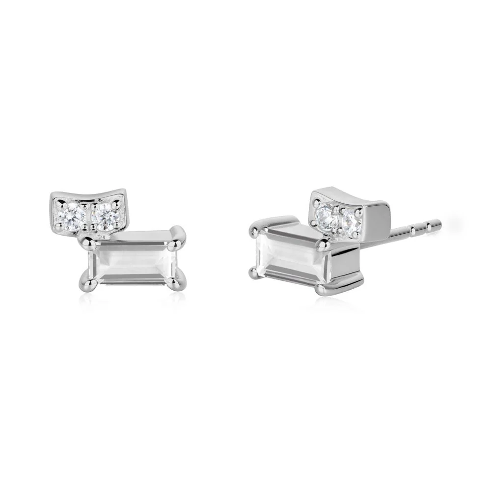 Horizon Tilted Baguette White Topaz Earrings - Image 3