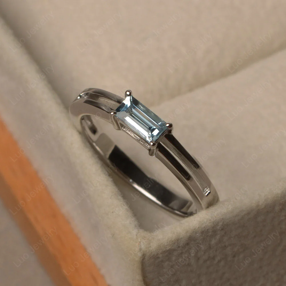 Aquamarine Split Shank Baguette Ring - Image 2